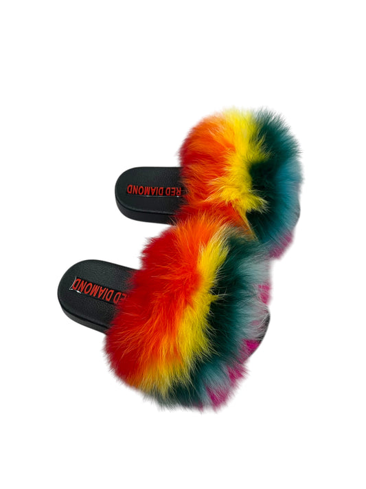 Kids faux fur slides rainbow
