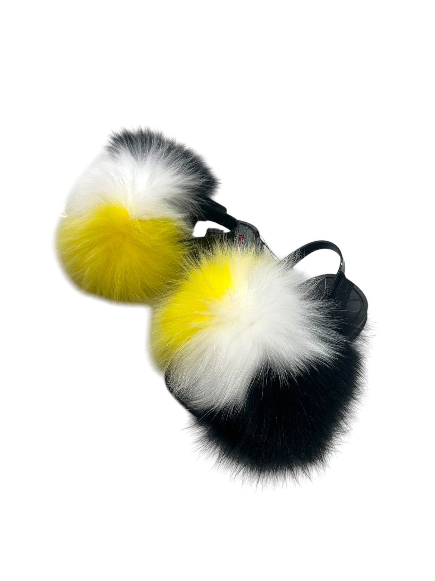 Toddler faux fur slides white-yellow-black