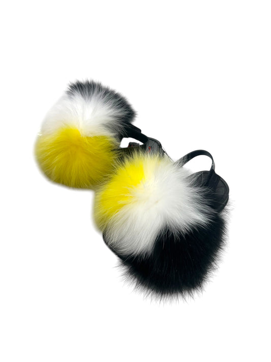 Toddler faux fur slides white-yellow-black