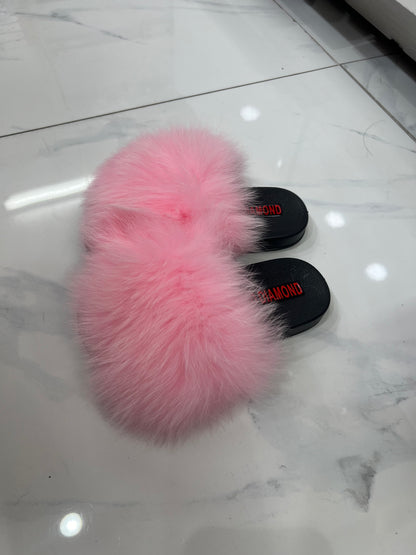 Kids faux fur slides light pink
