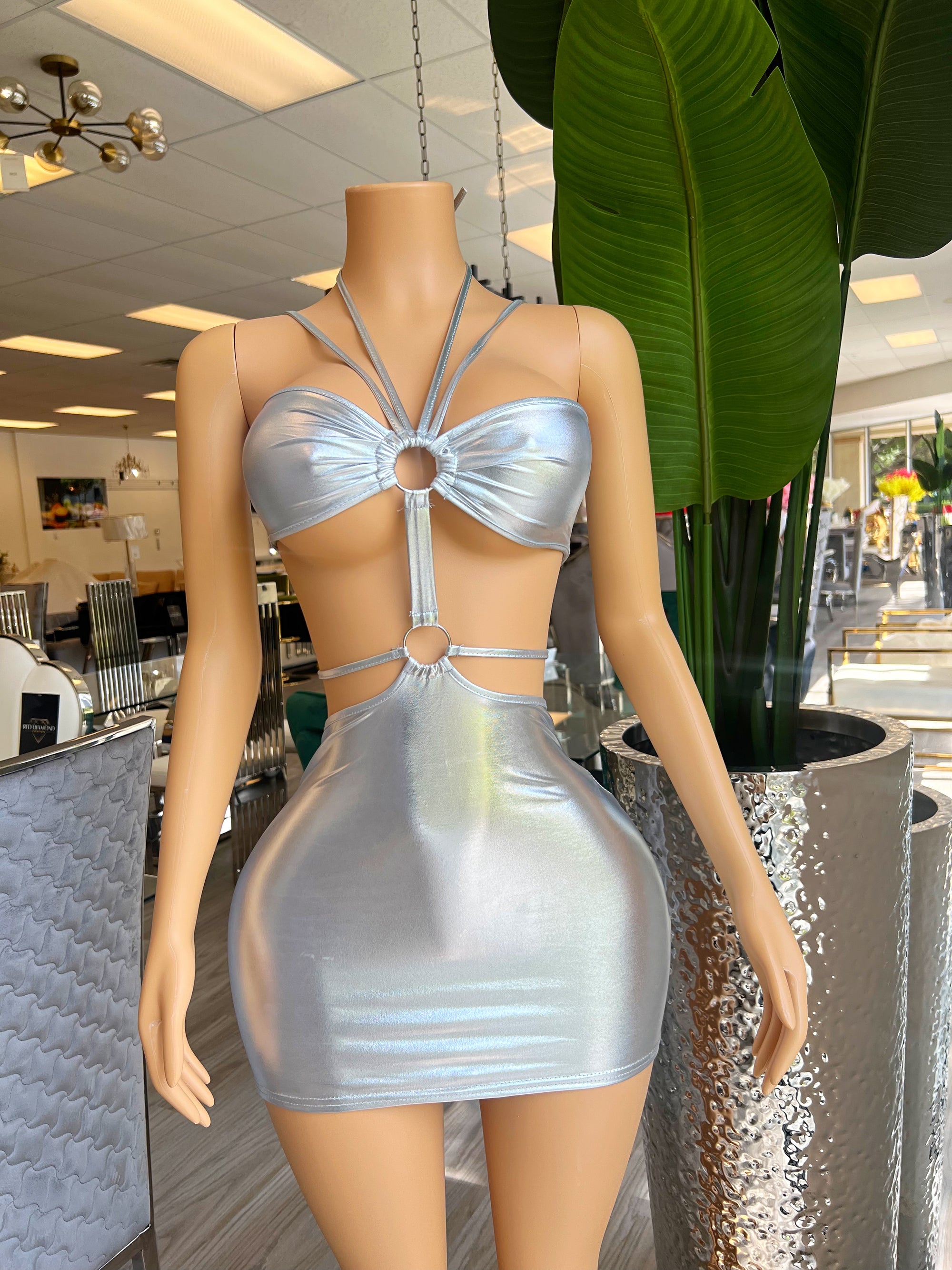 Sexy Y2K Silver Dress