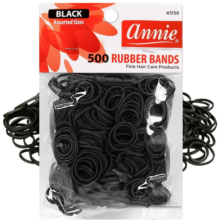 Annie Rubber Bands Assorted Sizes, 500 Piece Hair Ties, Black