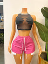 Casual Leather Pink Shorts