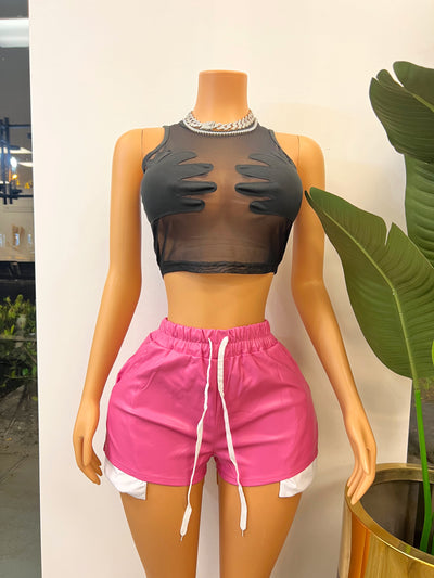Casual Leather Pink Shorts