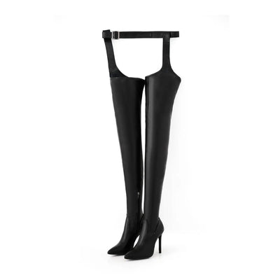 Waterproof Leather Over Knee Thigh High Boots Black