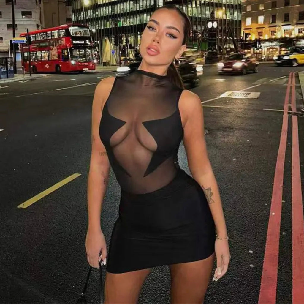 Mesh Tight Sleeveless Wrapped Hip Short Dresses