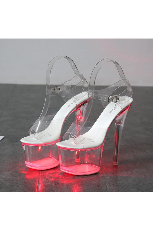 Red LED Light-Up Clear Platform Stilettos for Women