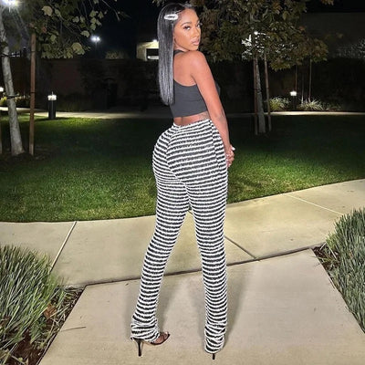 Casual Knitted High Waist Pants Slim Fit Cargo Straight Trousers
