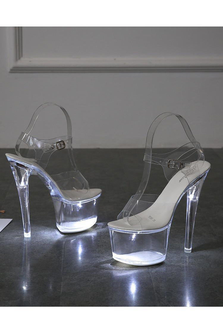White LED Light-Up Clear Platform Stilettos for Women