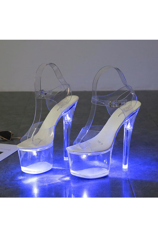 BLUE LED Light-Up Clear Platform Stilettos for Women