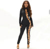 O Neck Long Sleeve Hollow Out One Pieces  Outfits Black Jumpsuit