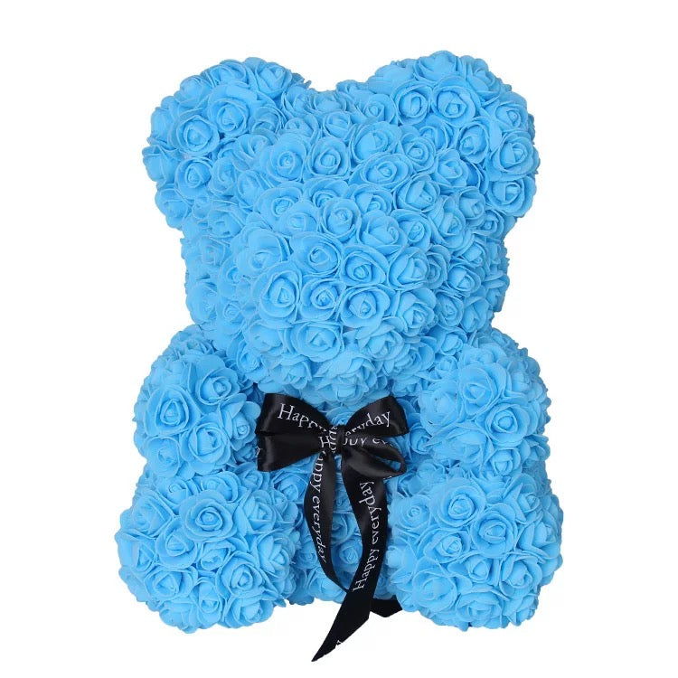 BLUE BOW ROSE BEAR