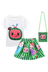 Coco melon children clothes 3 pc shirt skirt purse