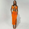 Lace Up Tank Top Slim Long Skirt  Set