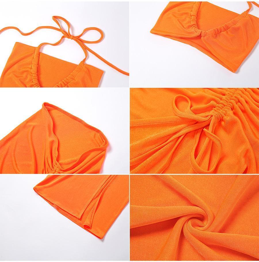 Lace Up Tank Top Slim Long Skirt  Set