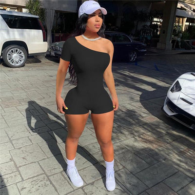 One S Rib Solid Color Short Jumpsuit