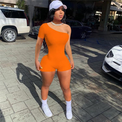 One S Rib Solid Color Short Jumpsuit
