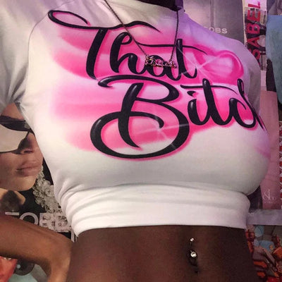 Letter Printed Short Sleeve Crop Tops