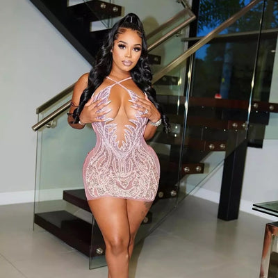 Pink Diamond Dress Deep V Neck
