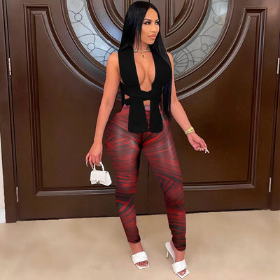 Halter tank Tops Printed High Waist Leggings Sets