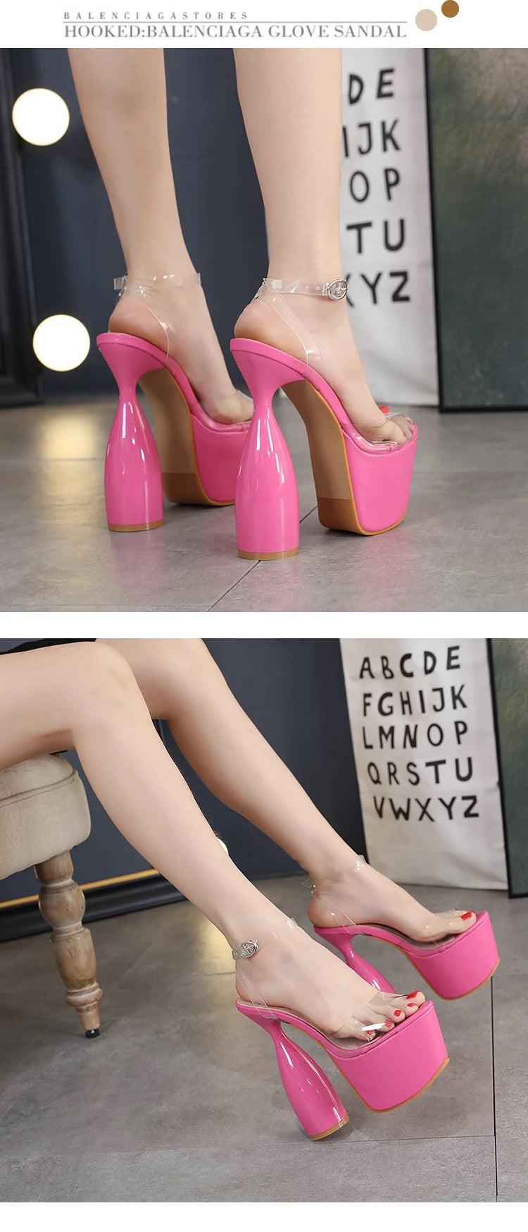 Black Perspex Strap Cylinder Platform Heel