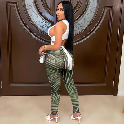 Halter tank Tops Printed High Waist Leggings Sets