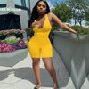 V Neck Ribbed Sports Vest Shorts Jumpsuit