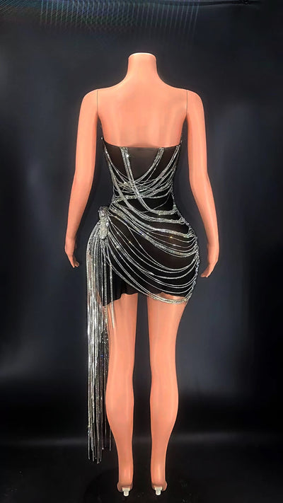 Slip Rhinestone Tassel Mini Dress