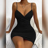 Sexy V Neck Backless Elegant Ruched Bodycon Midi Dress