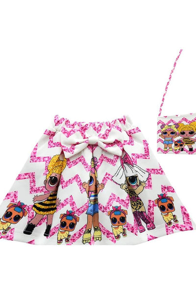 Coco melon 3 piece white print top matching skirt