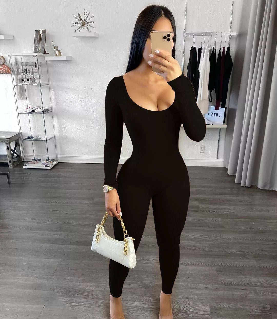 Sexy V Neck Casual Bodycon Jumpsuit - RED DIAMOND STORE