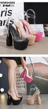 perspex strap cylinder platform heel