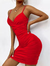 Sexy V Neck Backless Elegant Ruched Bodycon Midi Dress