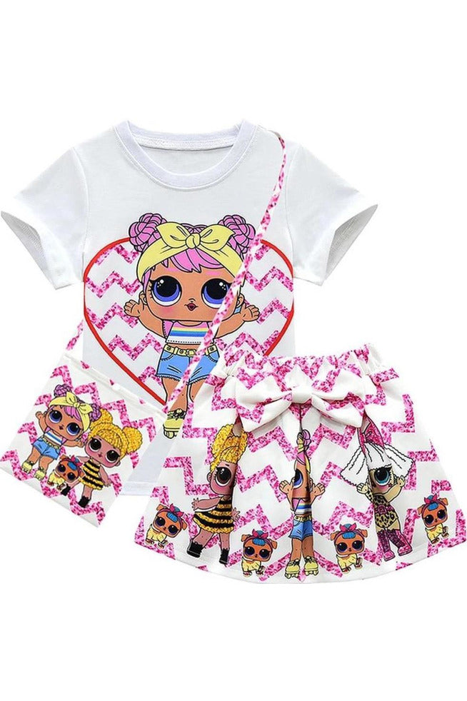 Coco melon 3 piece white print top matching skirt