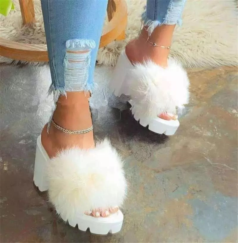 thick bottom light weight fur heel